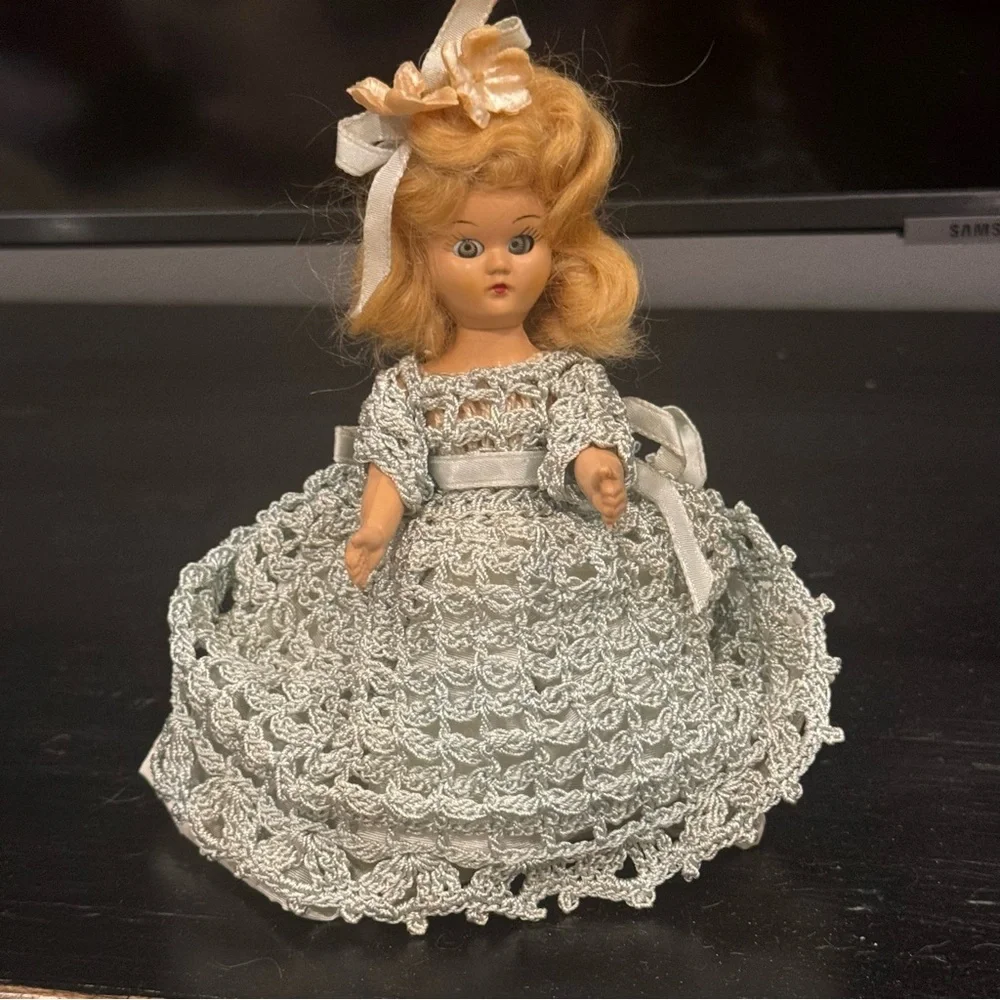 1950s Plastic Dolls in Crocheted Dresses with Underskirts, Panties, and Hats /